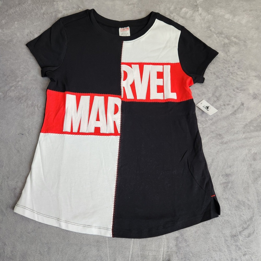 New Marvel Logo Color Block Fashion T Shirt Women's S Short Sleeve Disney Parks
